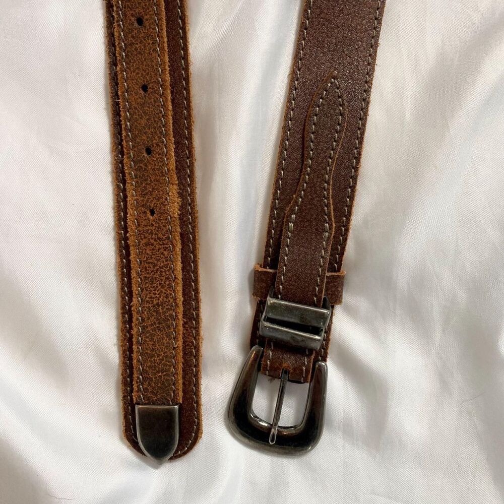 Early 2000's Brown Western Rodeo Layered Leather Silver Clasp Belt S / 27 - Picture 3 of 4
